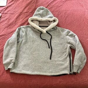 Dylan xl Heather Gray Cropped fleece lined Sweater with Hood and side zips